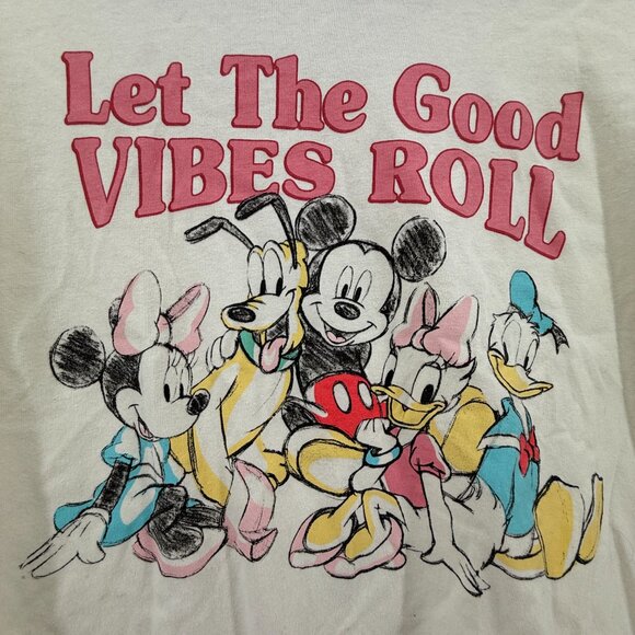 Girl’s Disney Mickey Mouse Let The Good Vibes Roll Crop T-Shirt Size Medium - Picture 2 of 8